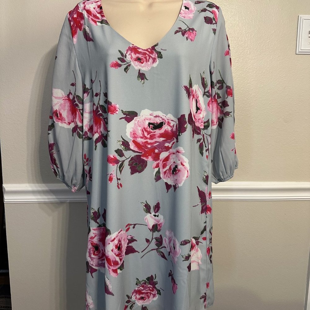 Pink Lily dress blue floral medium